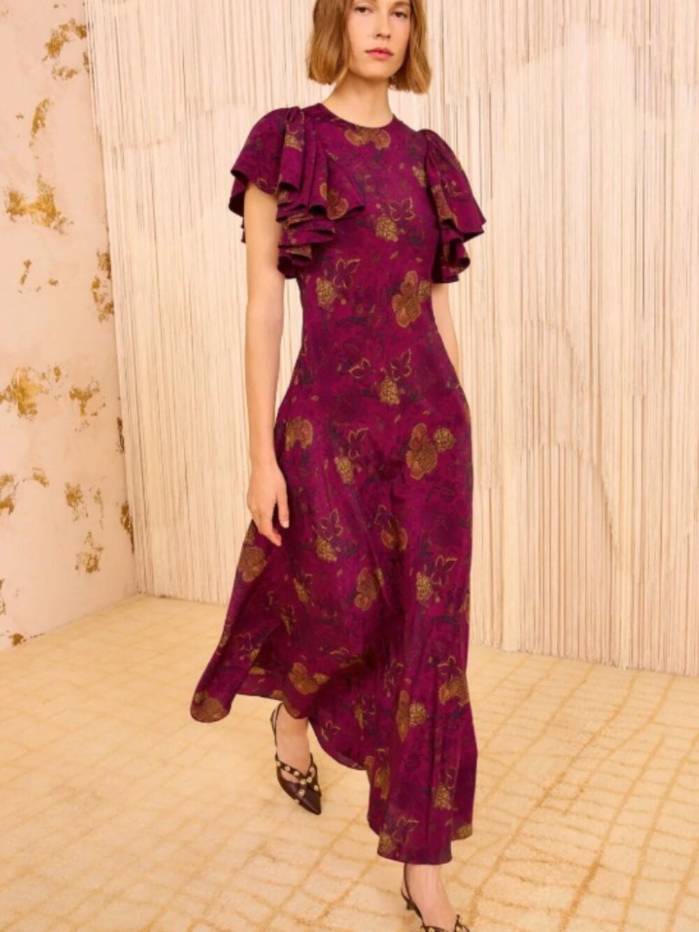 NWOT ULLA JOHNSON Mariam Silk Midi Dress in Peony XS $720